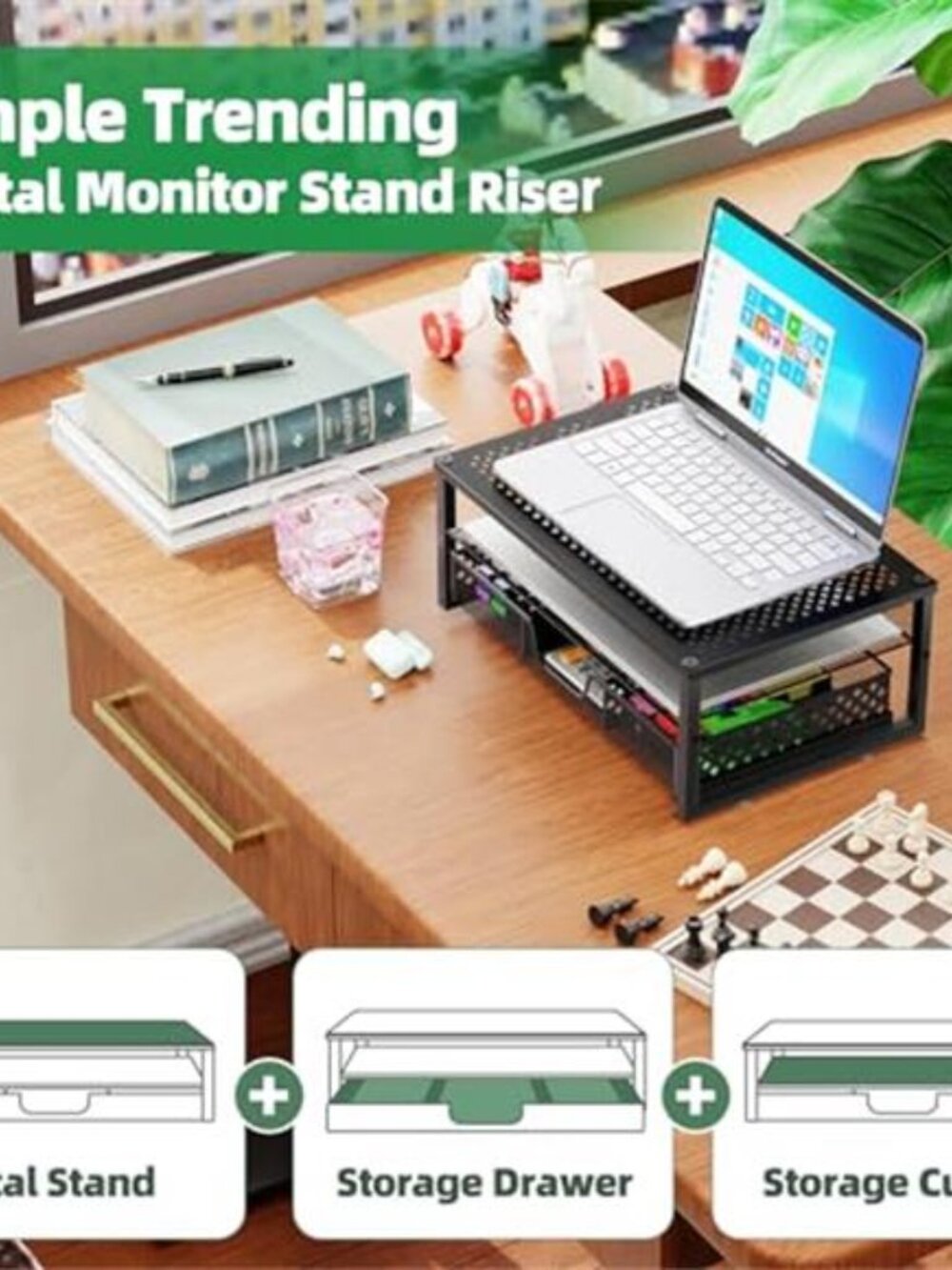 Monitor Stand Riser Desk Organizer With Drawer Computer Laptop Storage Black - Picture 5 of 6